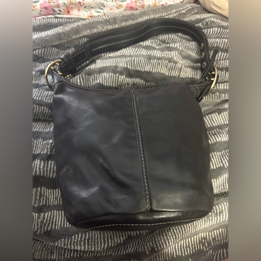 VTG Coach Legacy Bleeker Tattersall Black  Leather Duffel Bucket Bag - Picture 2 of 6